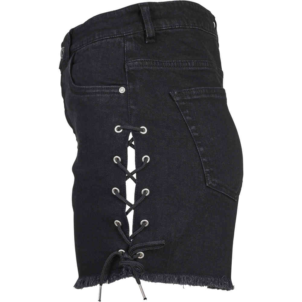 Urban Classics - High Waist Denim Lace Up Pantalon court - Noir